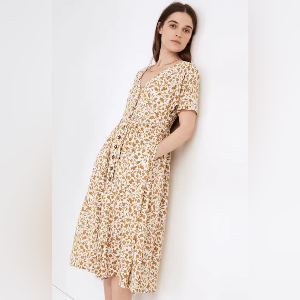Madewell Button-Front Midi Dress in Batik Vine in Pearl Ivory - Picture 2 of 8